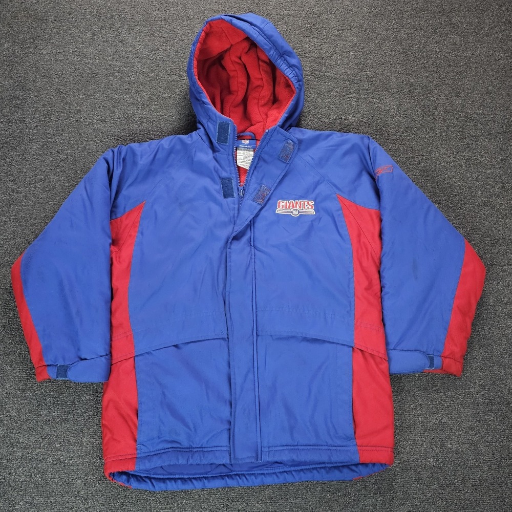 NY Giants YOUTH Boys Windbreaker Jacket Coat Hood NFL Medium 10/12